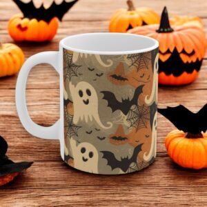 Halloween Decor Mug - Spooky Ghosts Design - Fall Coffee Cup for Halloween Party - Ghouls & Ghosts mug